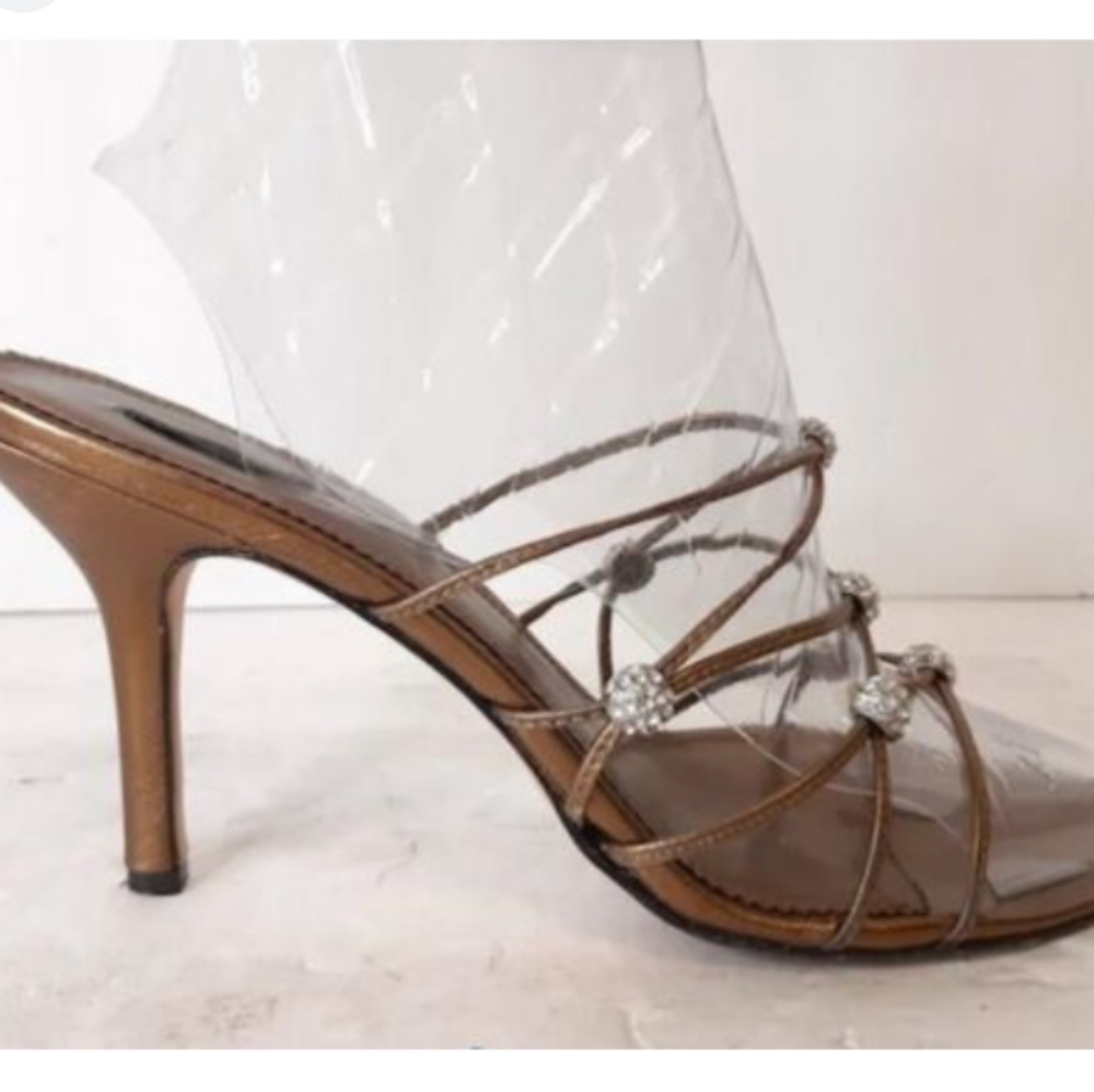 Tadashi bronze and crystal heel sandal size 9